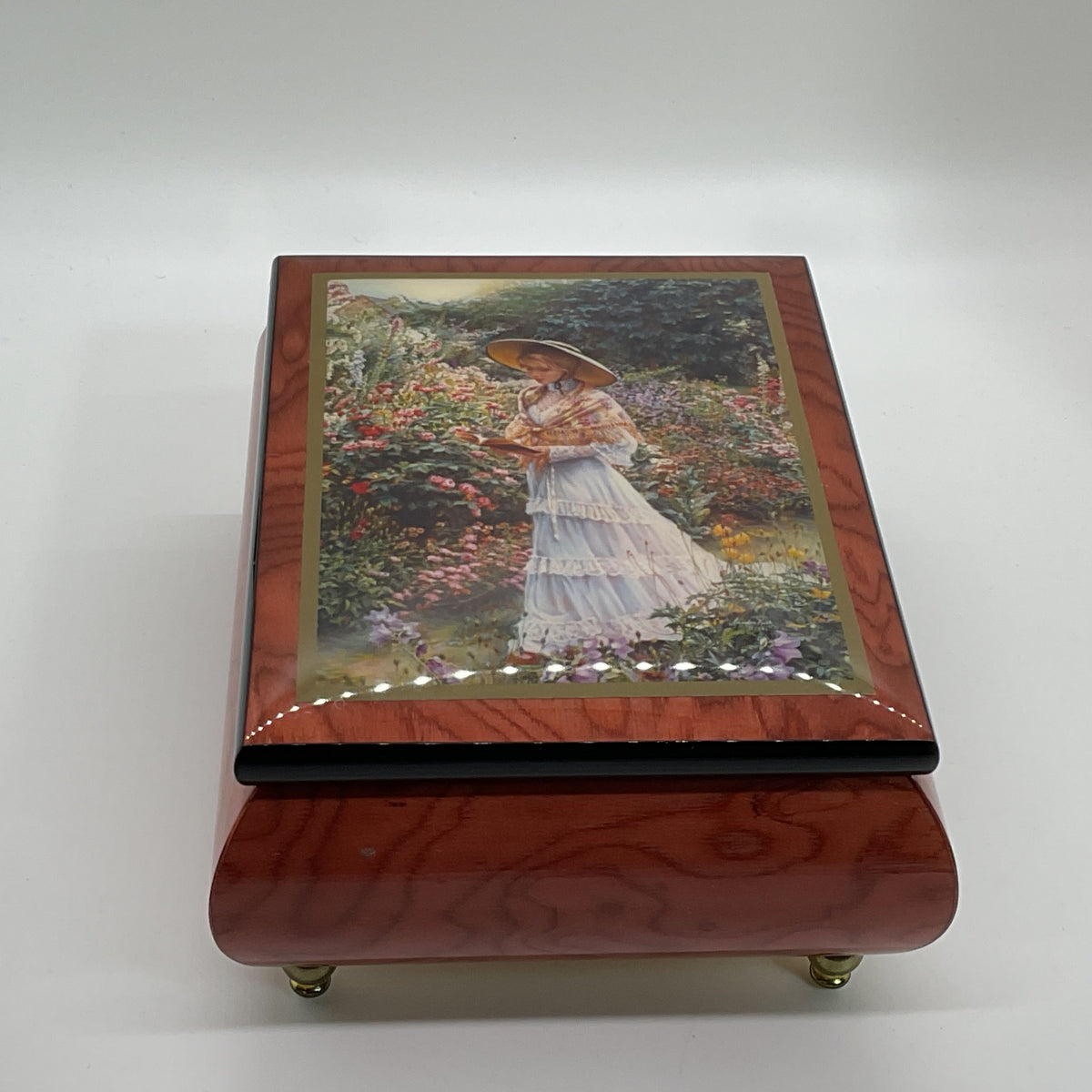 ERCOLANO by SANDRA KUCK "Quiet Garden" Wood Music Jewelry Box- 5.75" X 4.5"