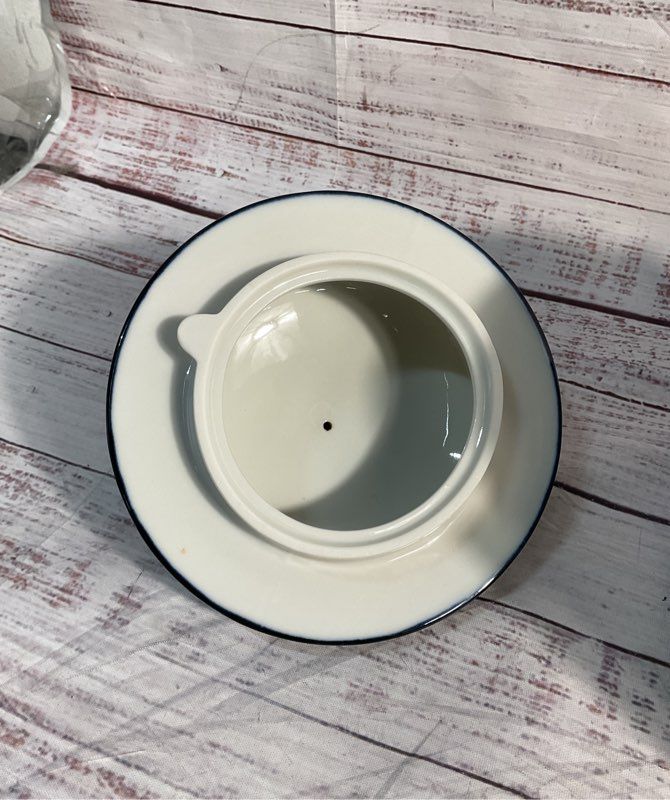 Vintage Dansk White & Blue Striped Bistro Tea Pot Japan With Handle 7.5"