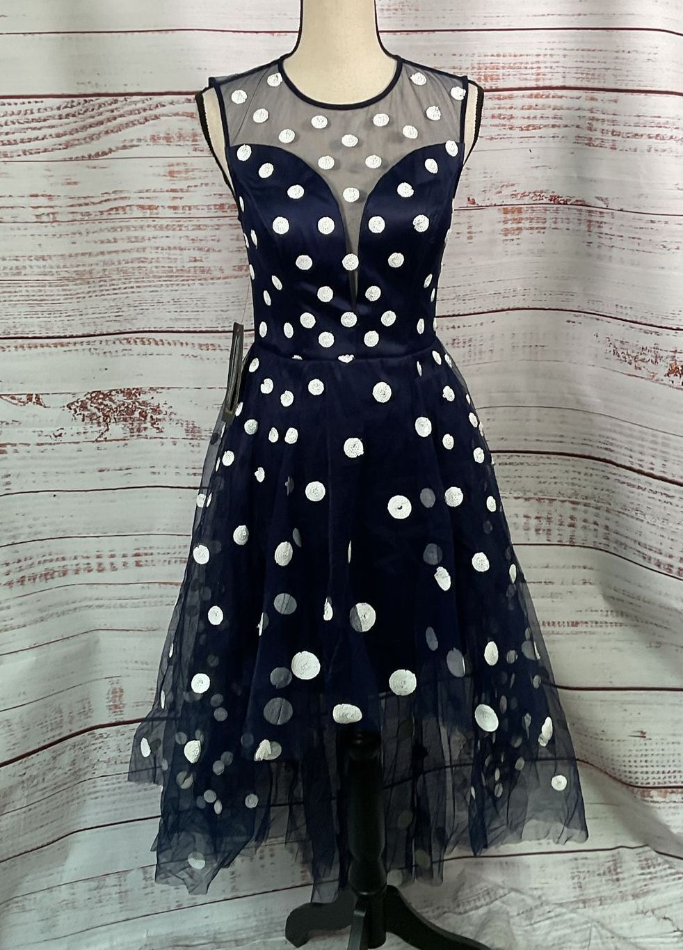 Bebe Tulle High Low Polka Dot Gown Blue 4