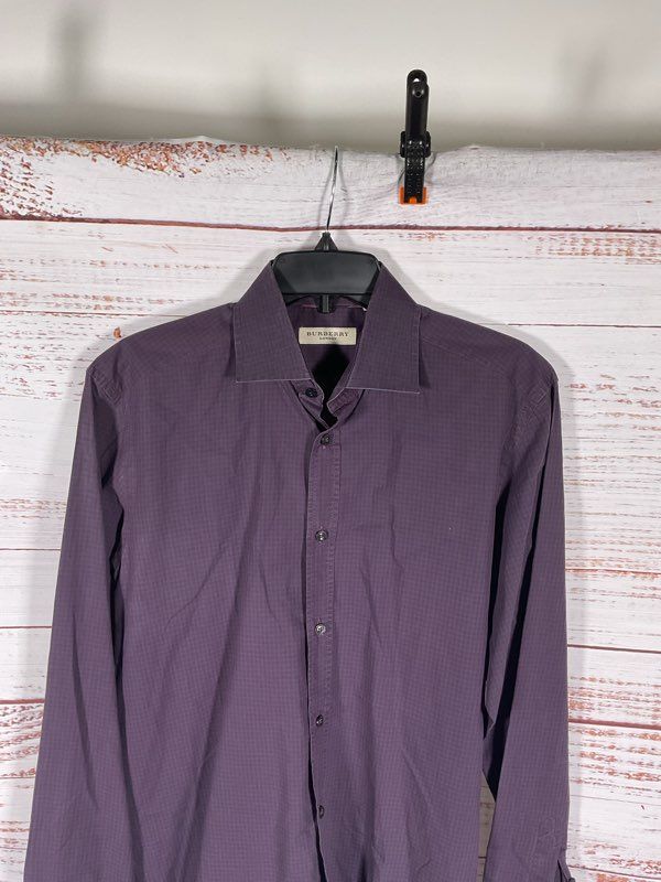 Burberry Men's Long Sleeve Button Dress Shirt Dark Purple Plaid Size 16-41