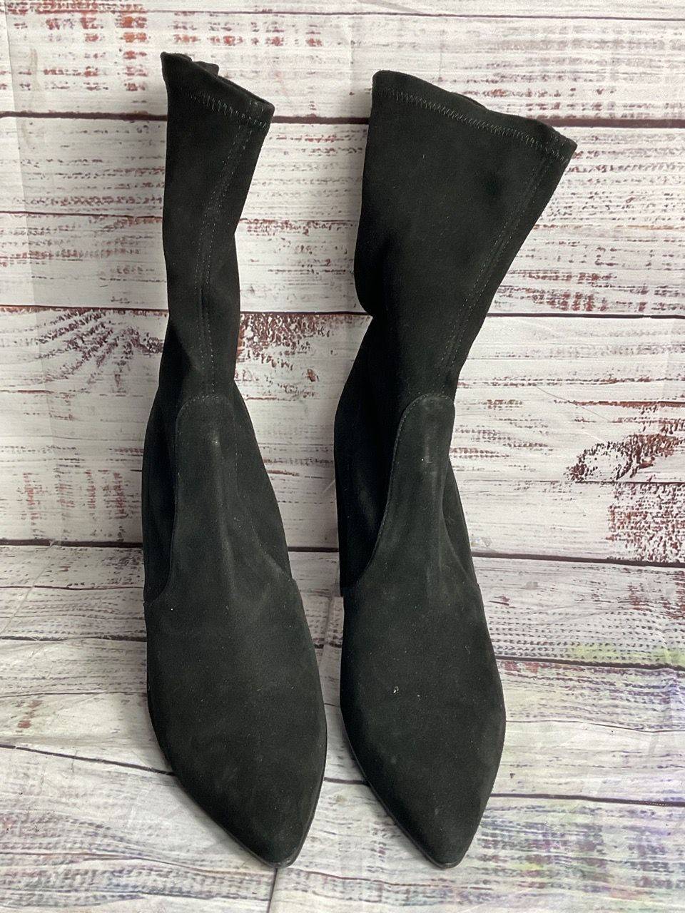 Stuart Weitzman Clinger Suede Stretch Heel Boots Black 7.5