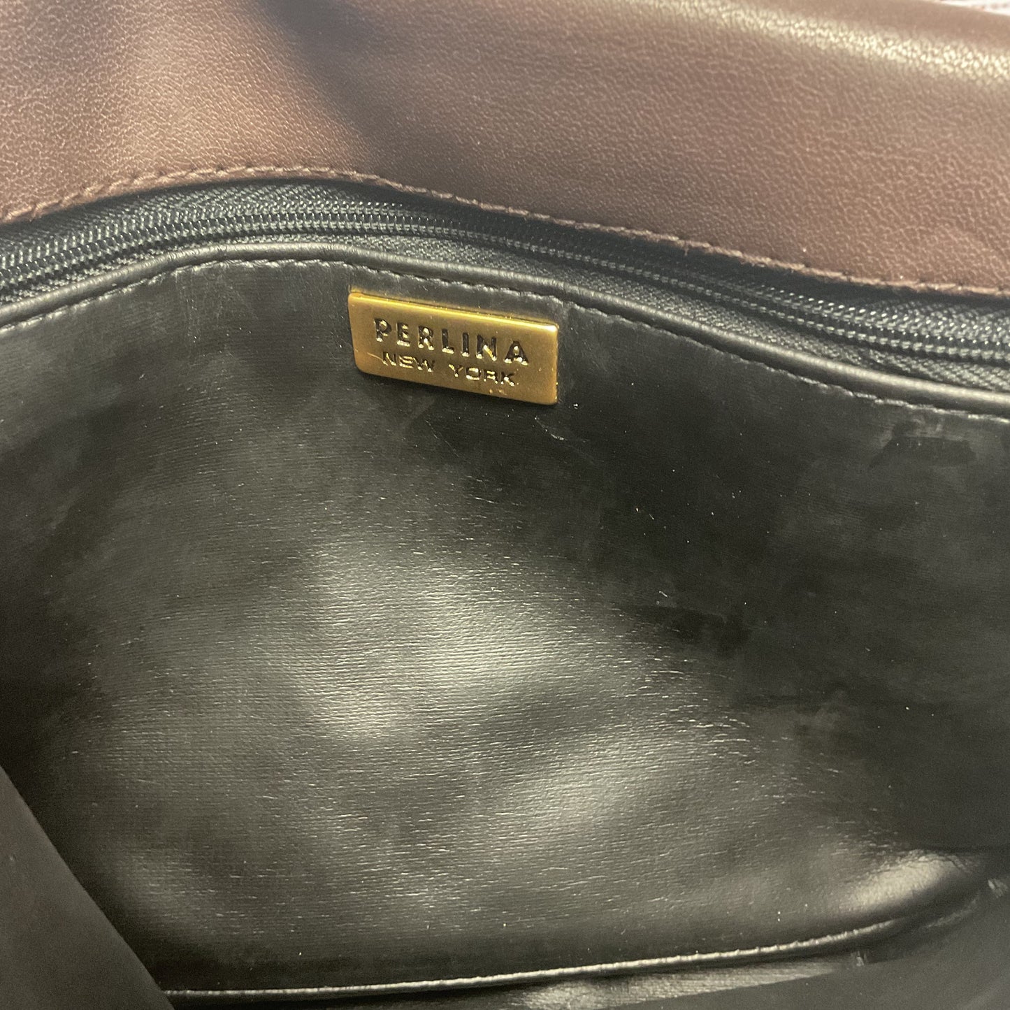 Perlina Brown Leather Crossbody Bag Purse 9"x7"