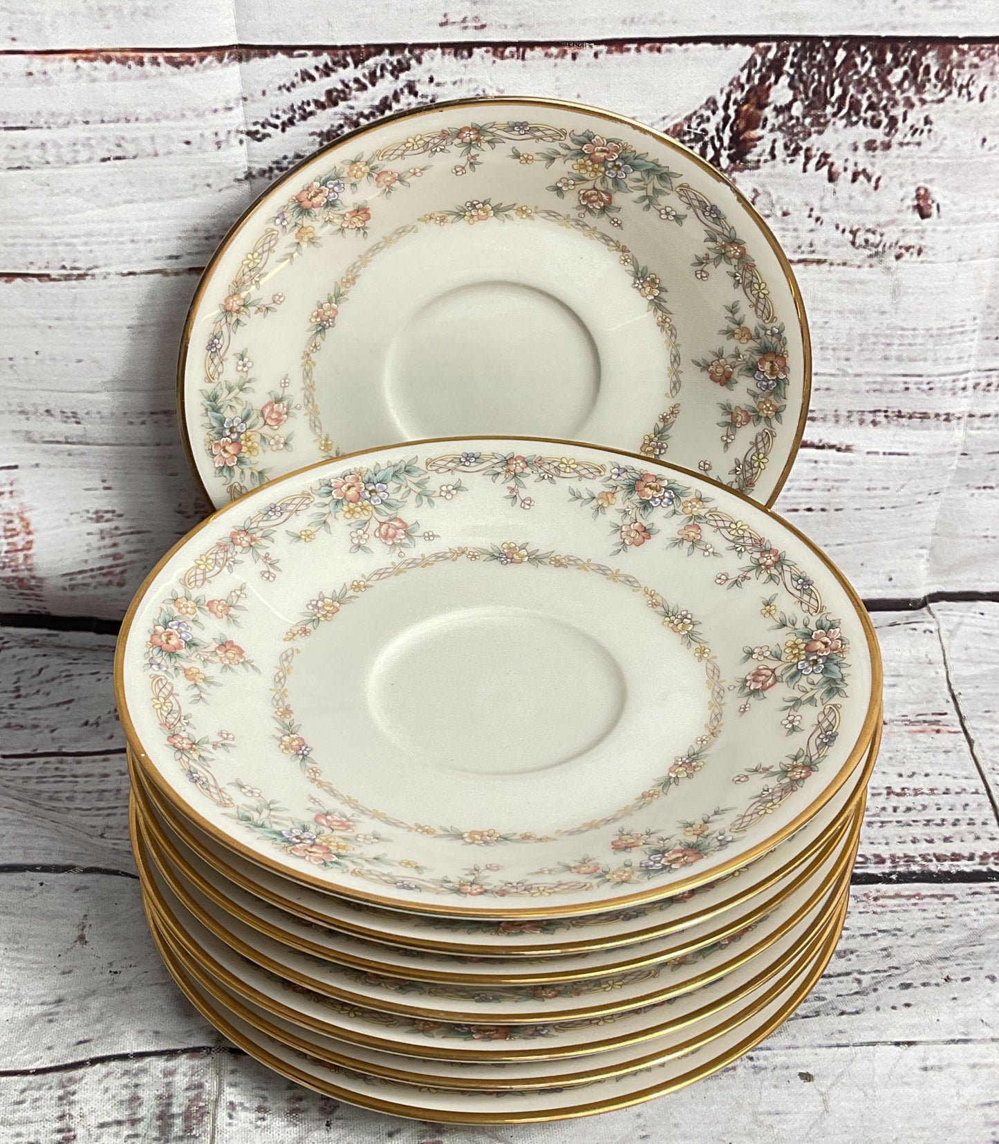 Nortiake Gallery China 7246 Floral Pattern 6" Set of 8 Saucers Ivory