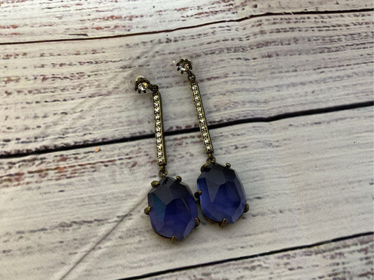 VTG. GERARD YOSCA Bronze? & Purple/Clear Rhinestones Dangle Earrings- 3"