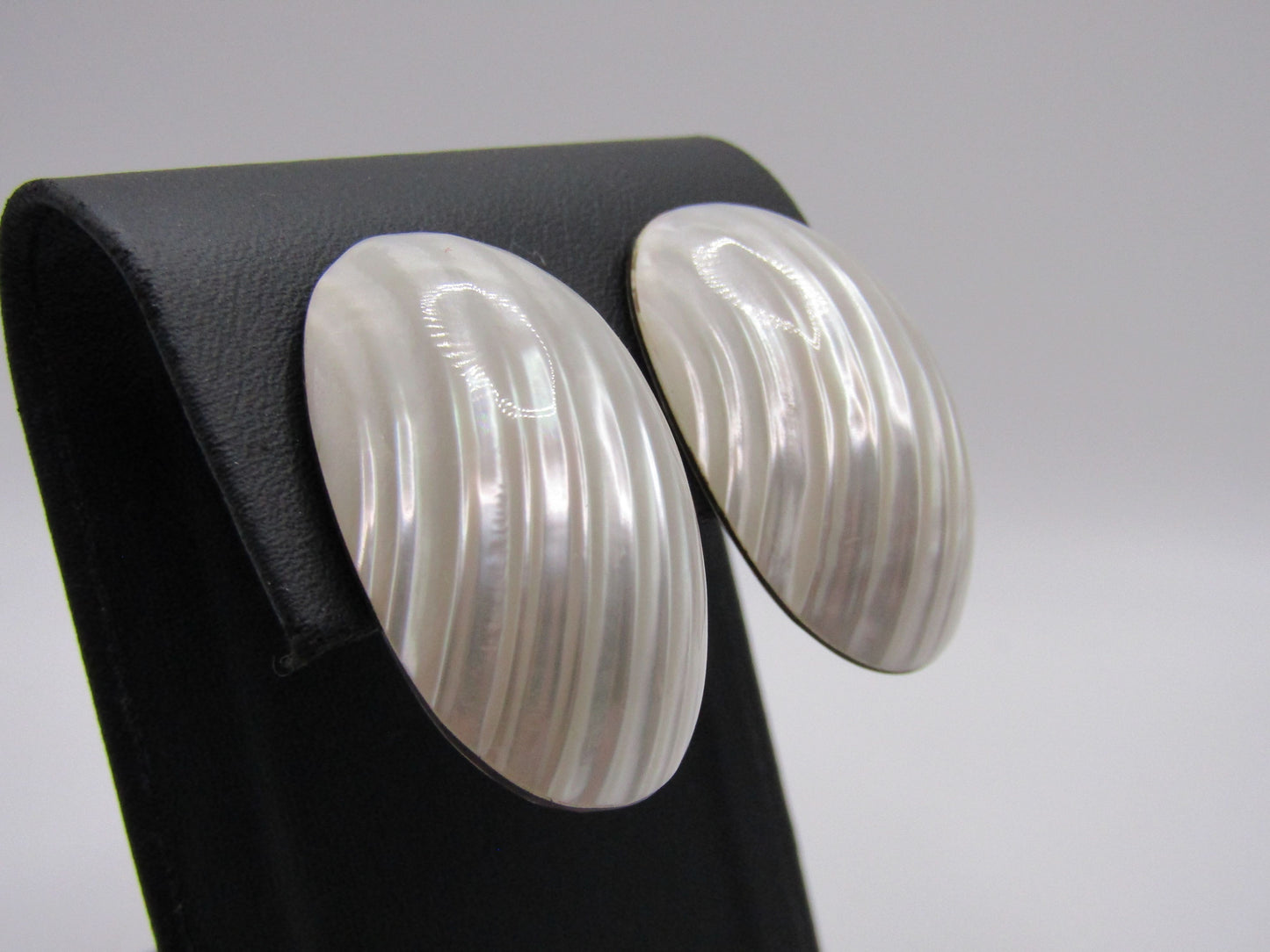 Mother of Pearl Oval Dome Stud Earrings