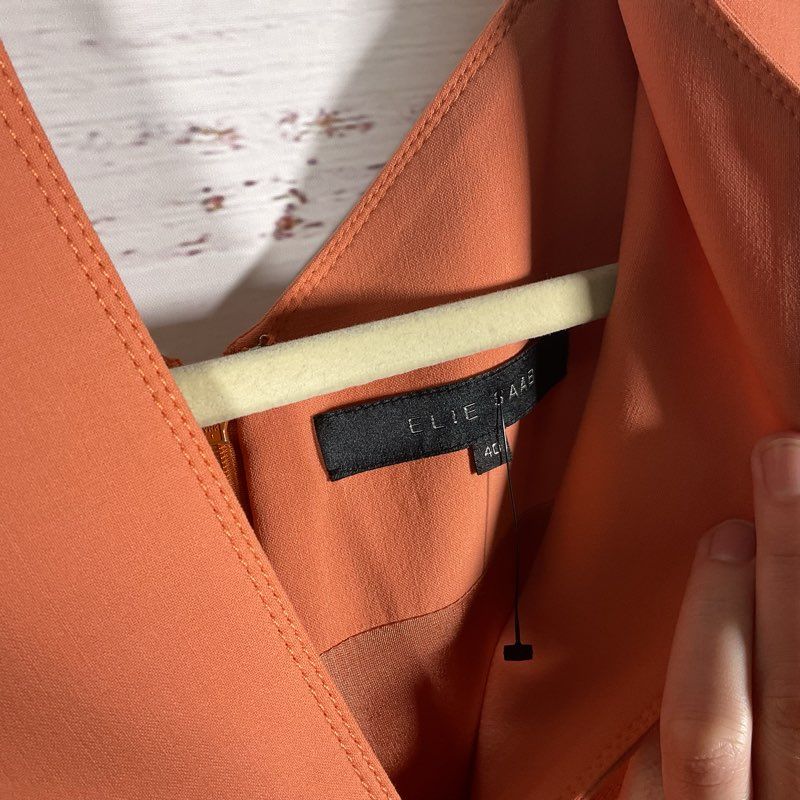 Elie Tahari Peach Orange Ruched Front 3/4 Sleeve Mini Dress - Size 40
