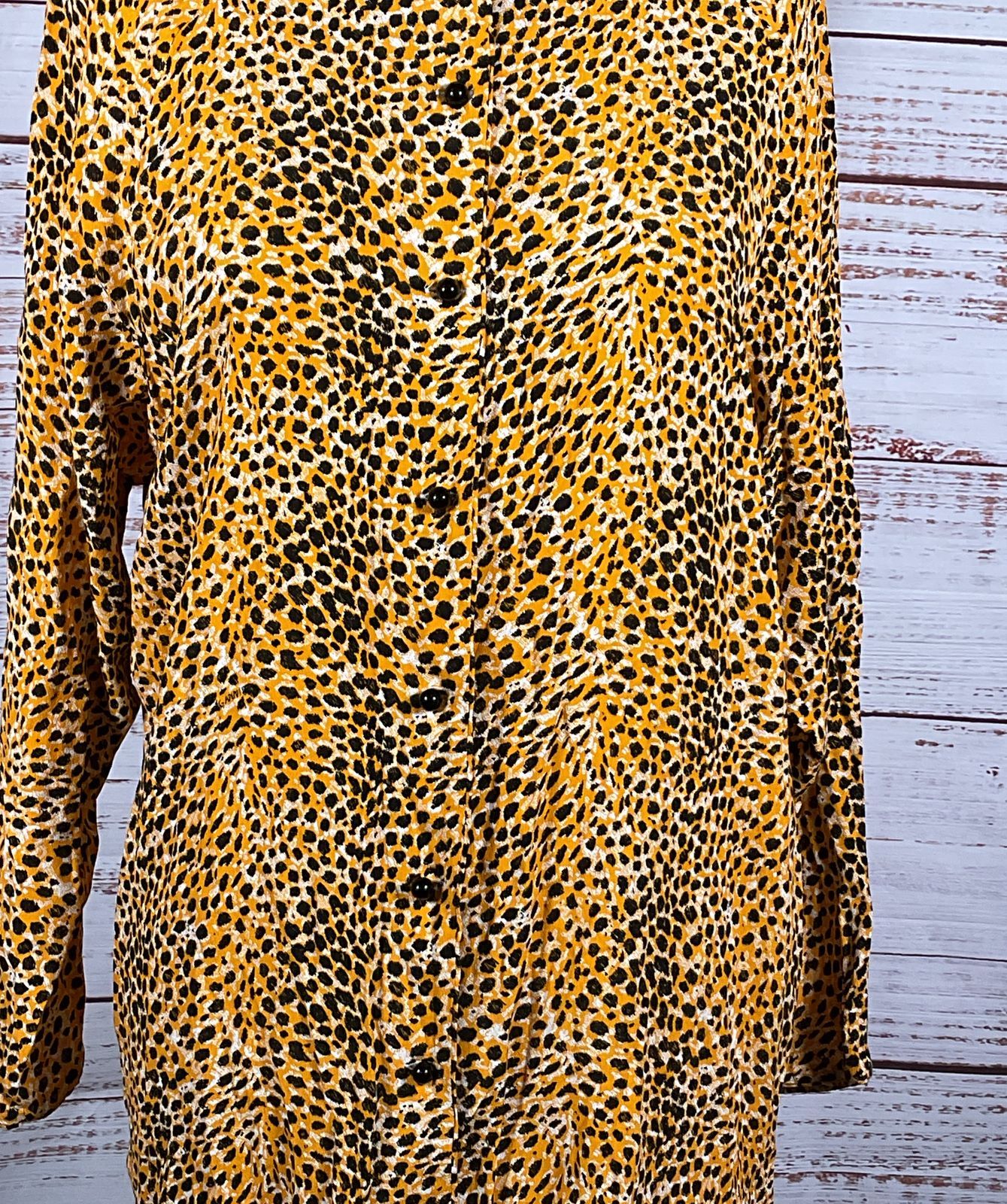 Ganni Leopard Printed Crepe O-Neck Raglan Sleeve Long Shirt Multicolor 38