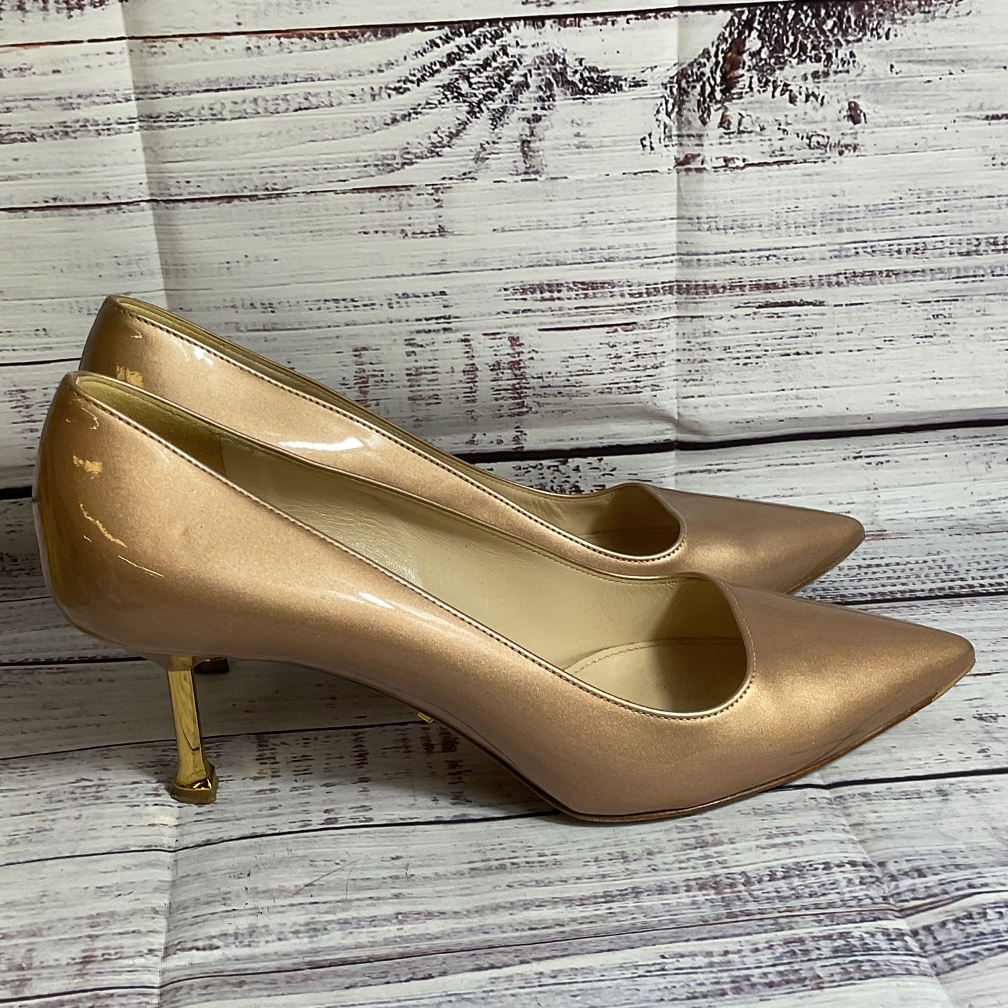 PRADA Women's Champagne Patent Leather Pump Heels- 38/ 8 US