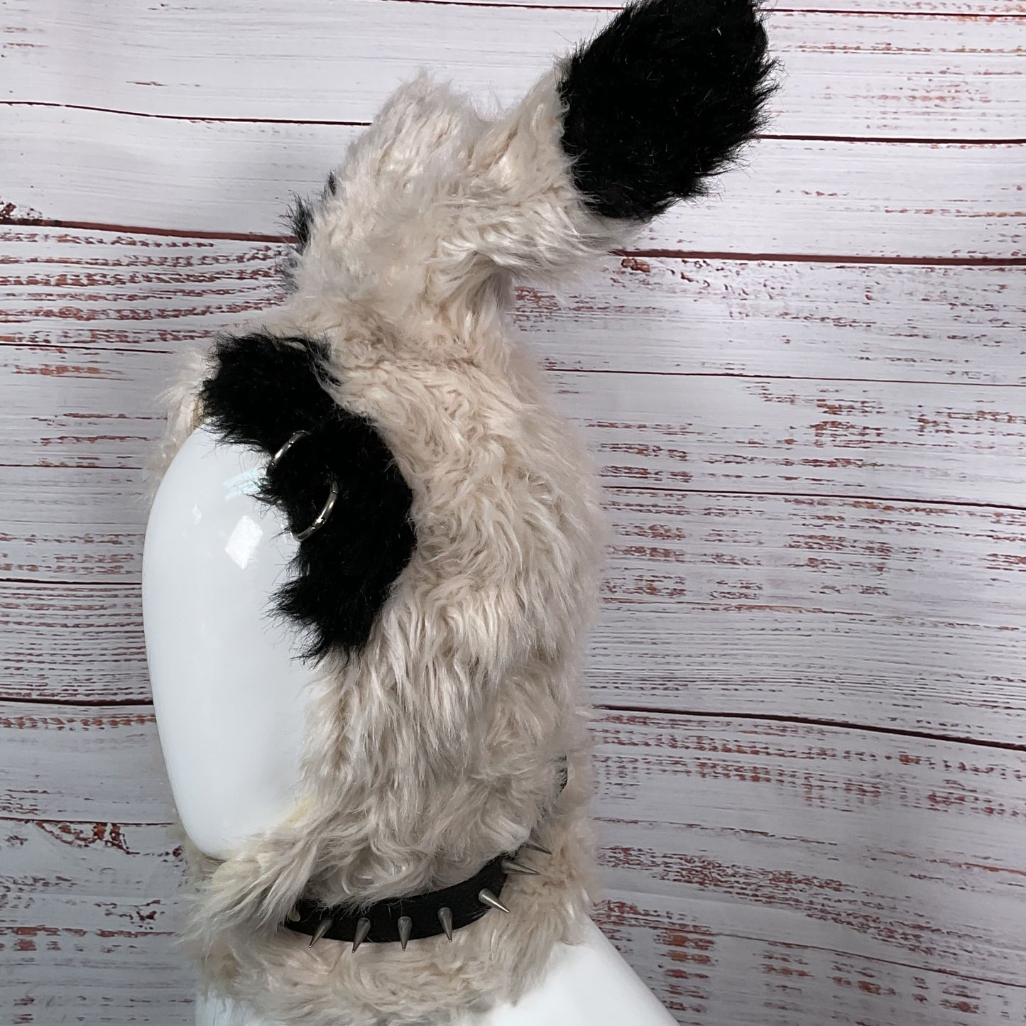 CFIERCE Faux Fur Studded Choker Punk Bunny Hoodie Hat