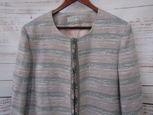 Tahari Arthur S. Levine Women's Pink Gray Tweed Open Jacket Size 18