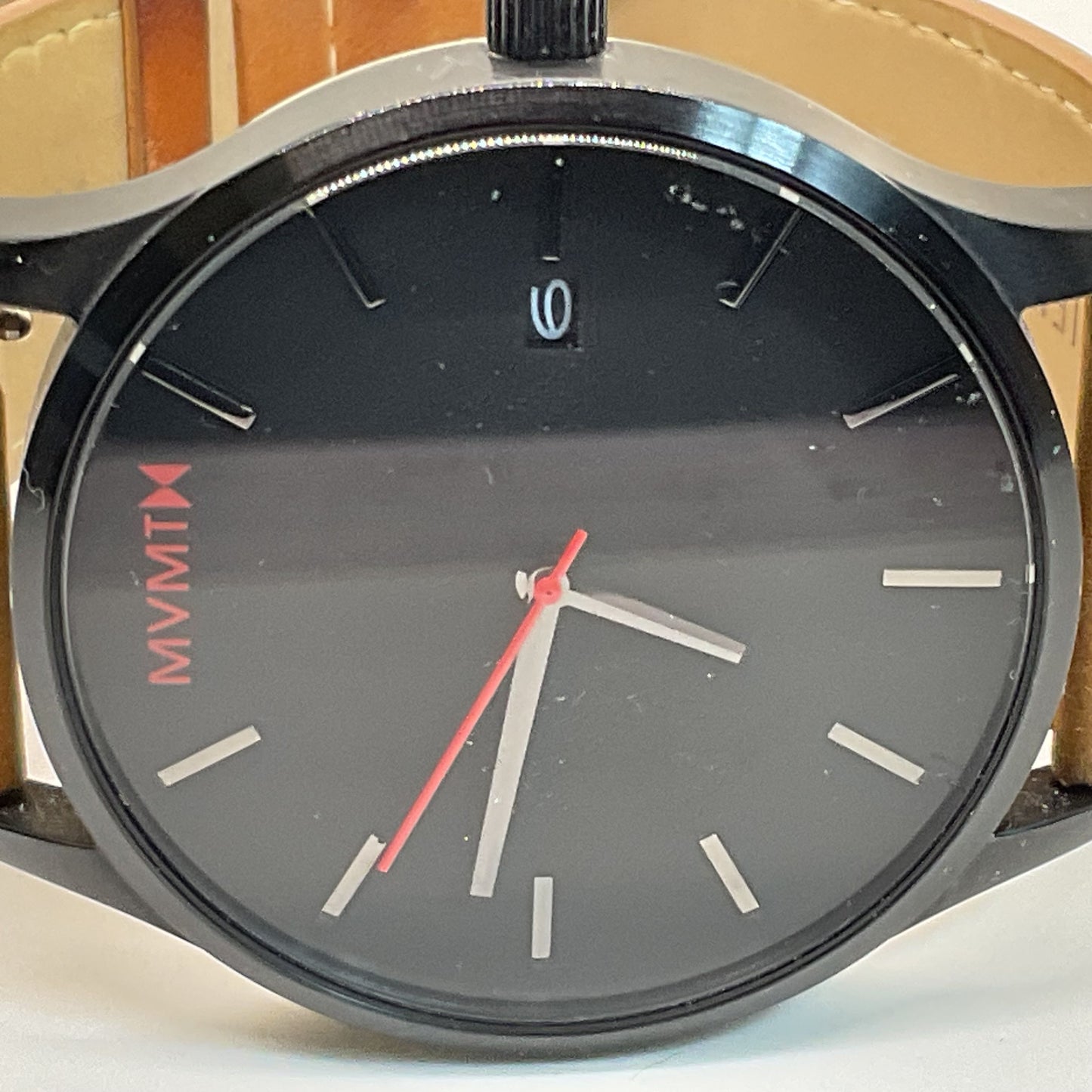 MVMT Classic Men’s Watch Black Stainless Steel Brown Leather Band- NEEDS BATTERY