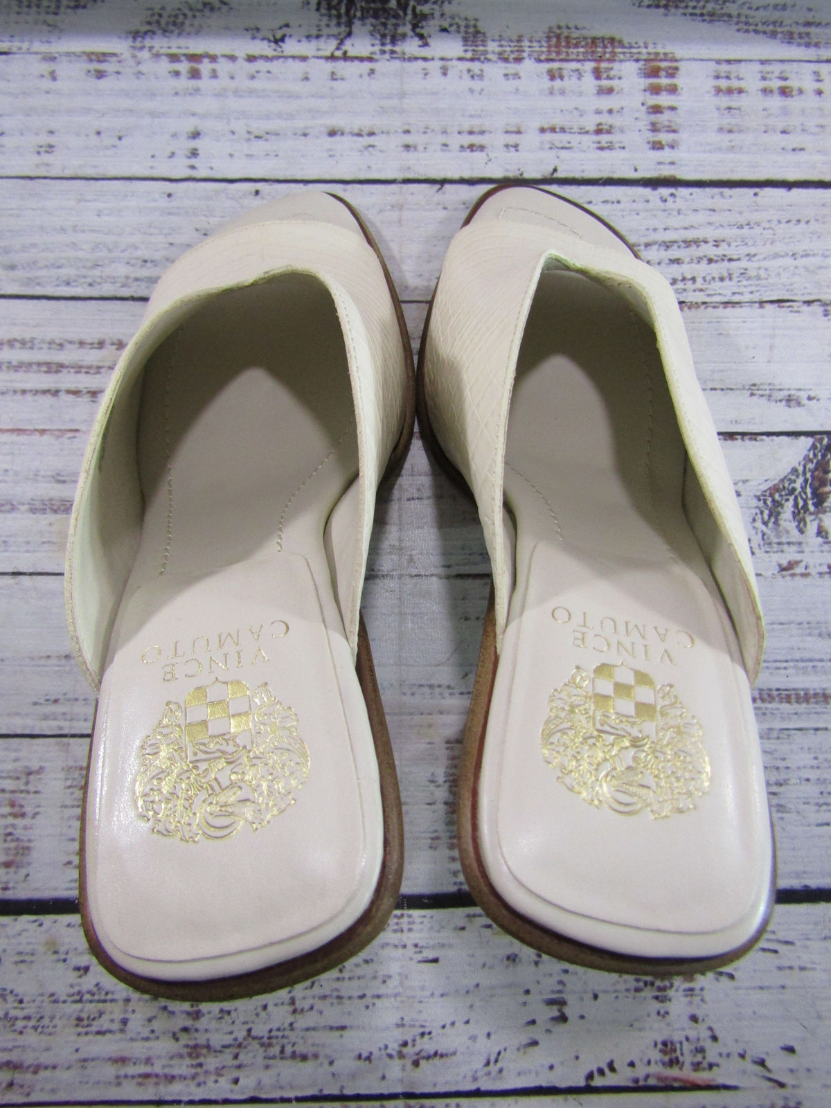 Vince Camuto Mershid Women's Swan White Croc Embossed Leather Mule Sandals 10