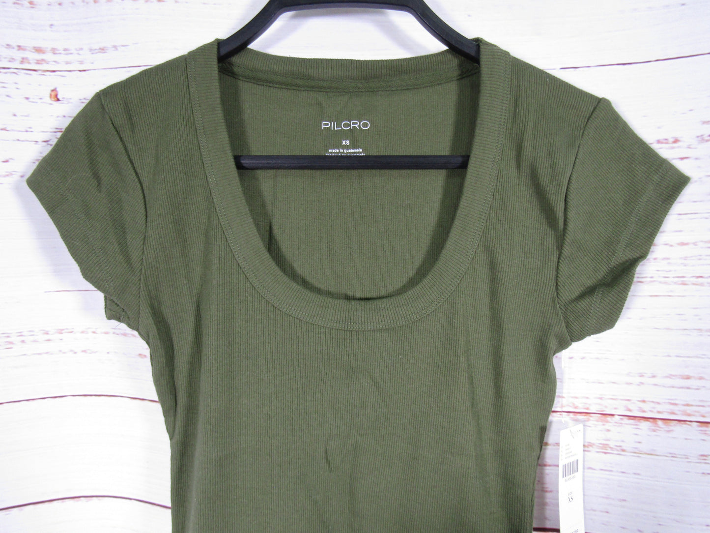 Pilcro Women's Green Scoop Neck Short Sleeve Fitted T-Shirt Size XS
