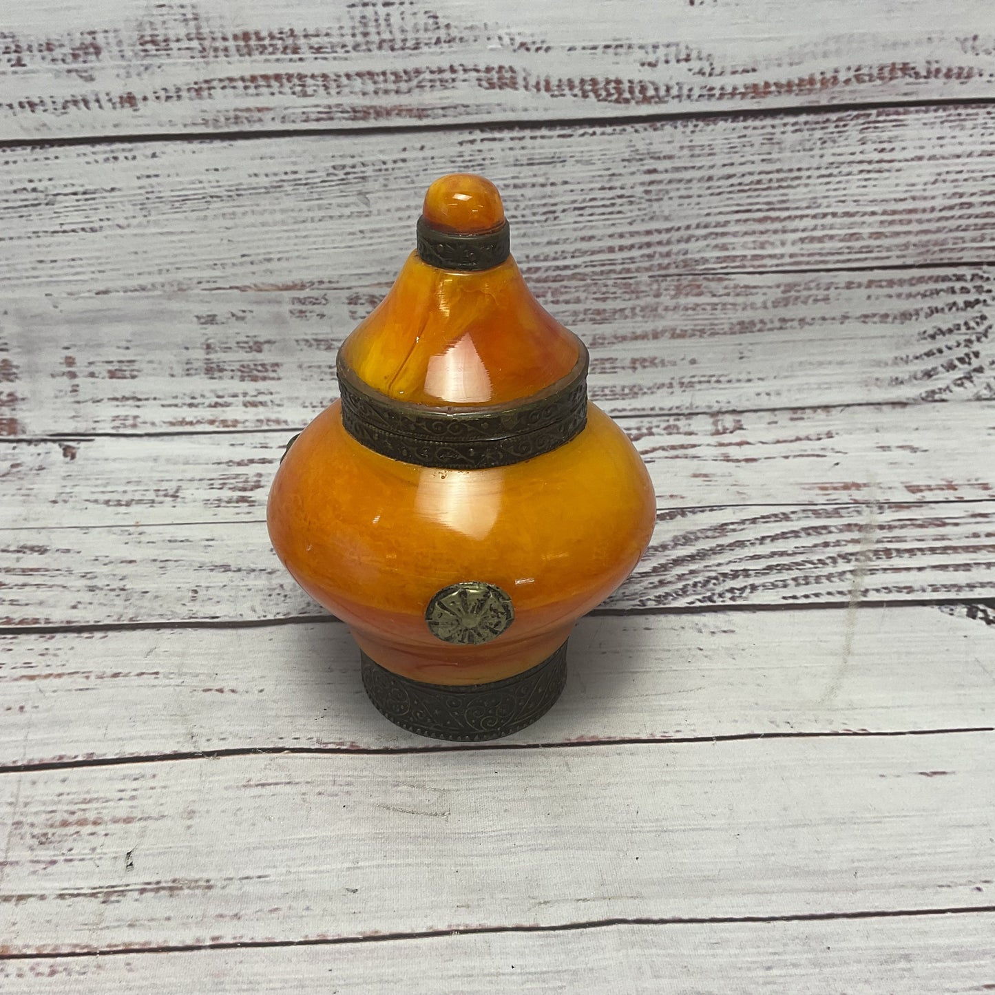 Moroccan Red Orange Resin Amber Jewelry Box Jar Lot of 3