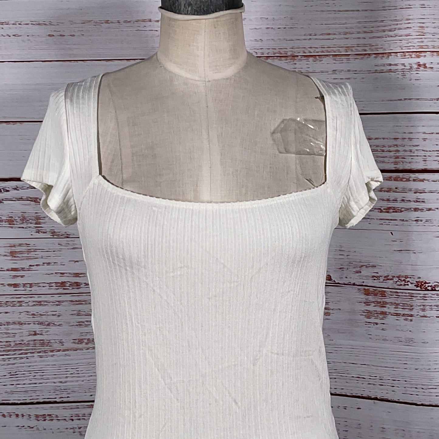 NWT REFORMATION White Bardot Square Neck Ribbed Cap Sleeve Blouse- SZ L