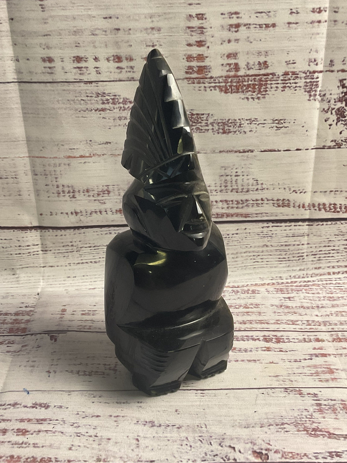 Carved Obsidian Aztec 7" Figure Statue