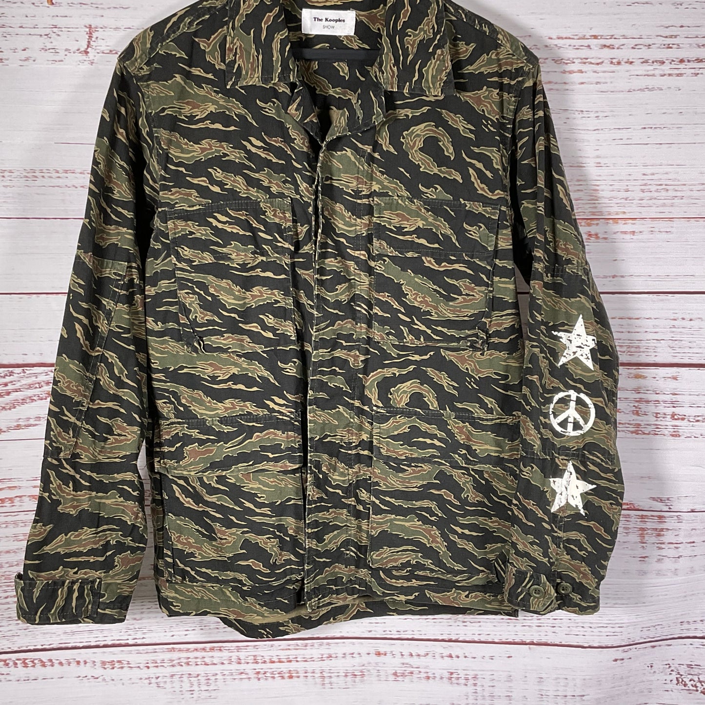 THE KOOPLES Show Mens Camo Star/Peace Print 4-Pocket Jacket- SEE MEASUREMENTS