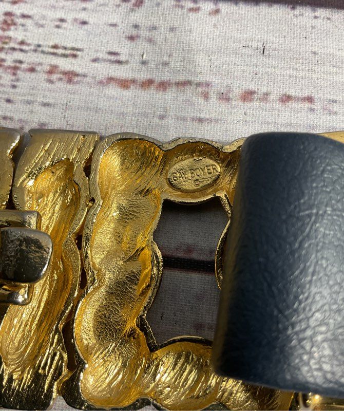 Vintage Lot of 2 Gay Boyer Women's Blue Leather Gold Buckles Belts