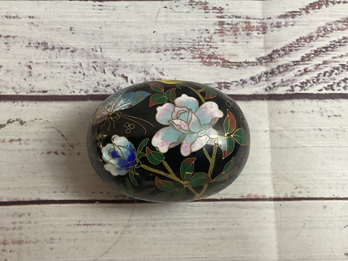 Small Black Chinese Floral Jewelry Trinket Box with Stand