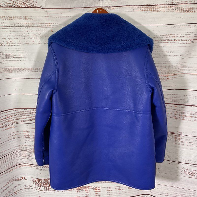 Mango Blue Faux Leather & Shearling Collar Full Zip Jacket - Size M