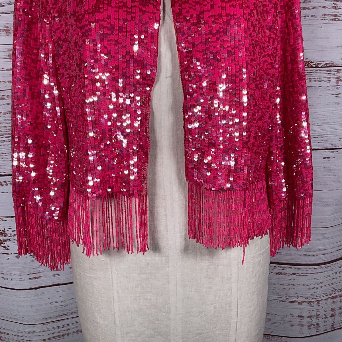 CONIGLIO Women's Pink Sequin & Fringe Cardigan Jacket- SEE MEASUREMENTS