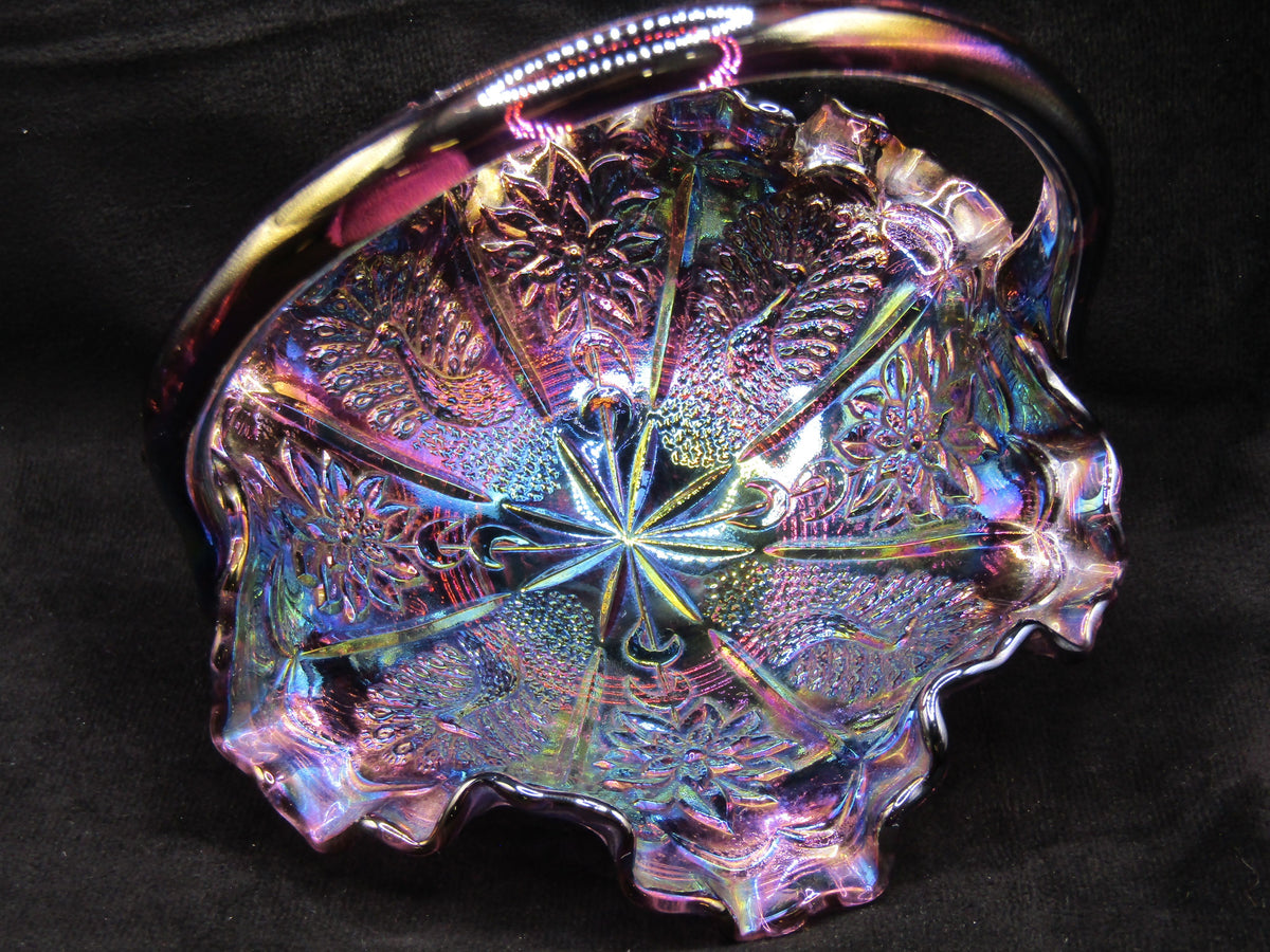 Fenton Floral Multi-Color Iridescent Glass Basket Bowl