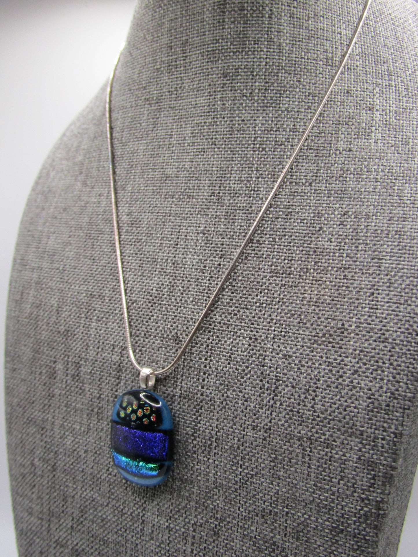 Vintage Artisan Handcrafted Dichroic Glass Pendant Sterling Silver Necklace