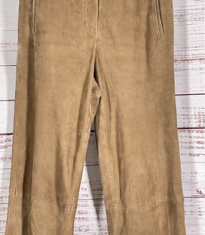 Armani Collezioni Calf Leather Suede Chevron Pants Tan 40