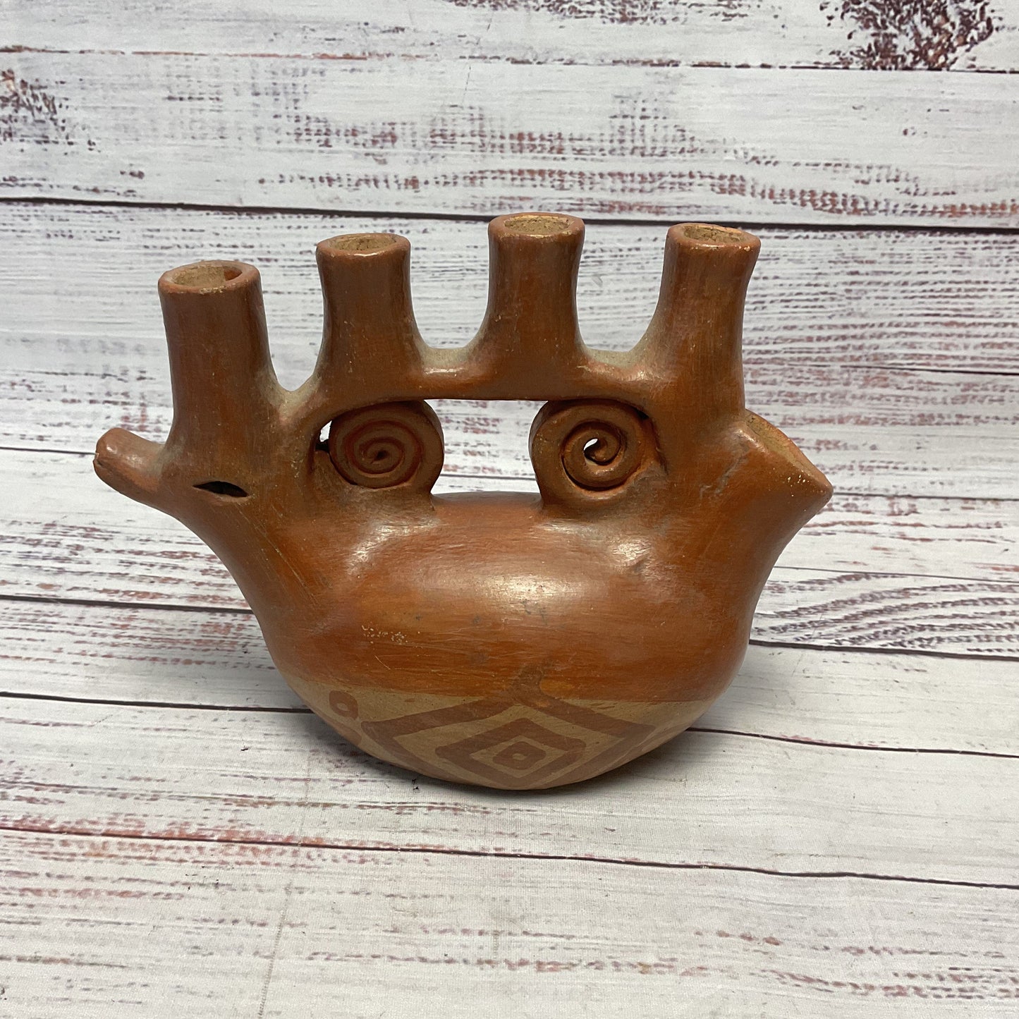 Heron Martinez Mendoza Mexican Folk Art Duck Candelabra Clay Pottery 6"