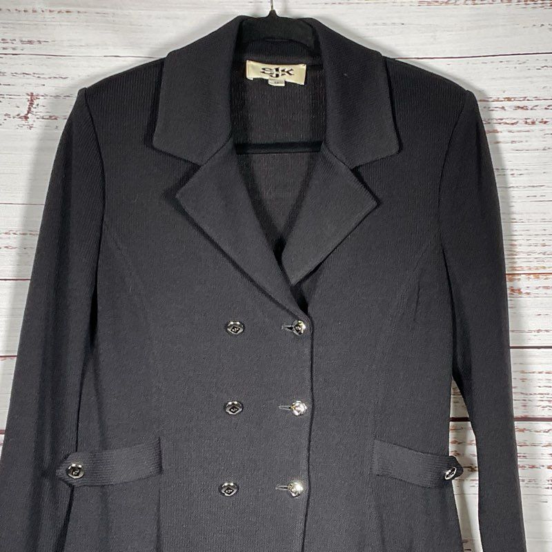 VTG. ST. JOHN Women's Knit Double Breast Long Jacket with Side Accent- SZ 12