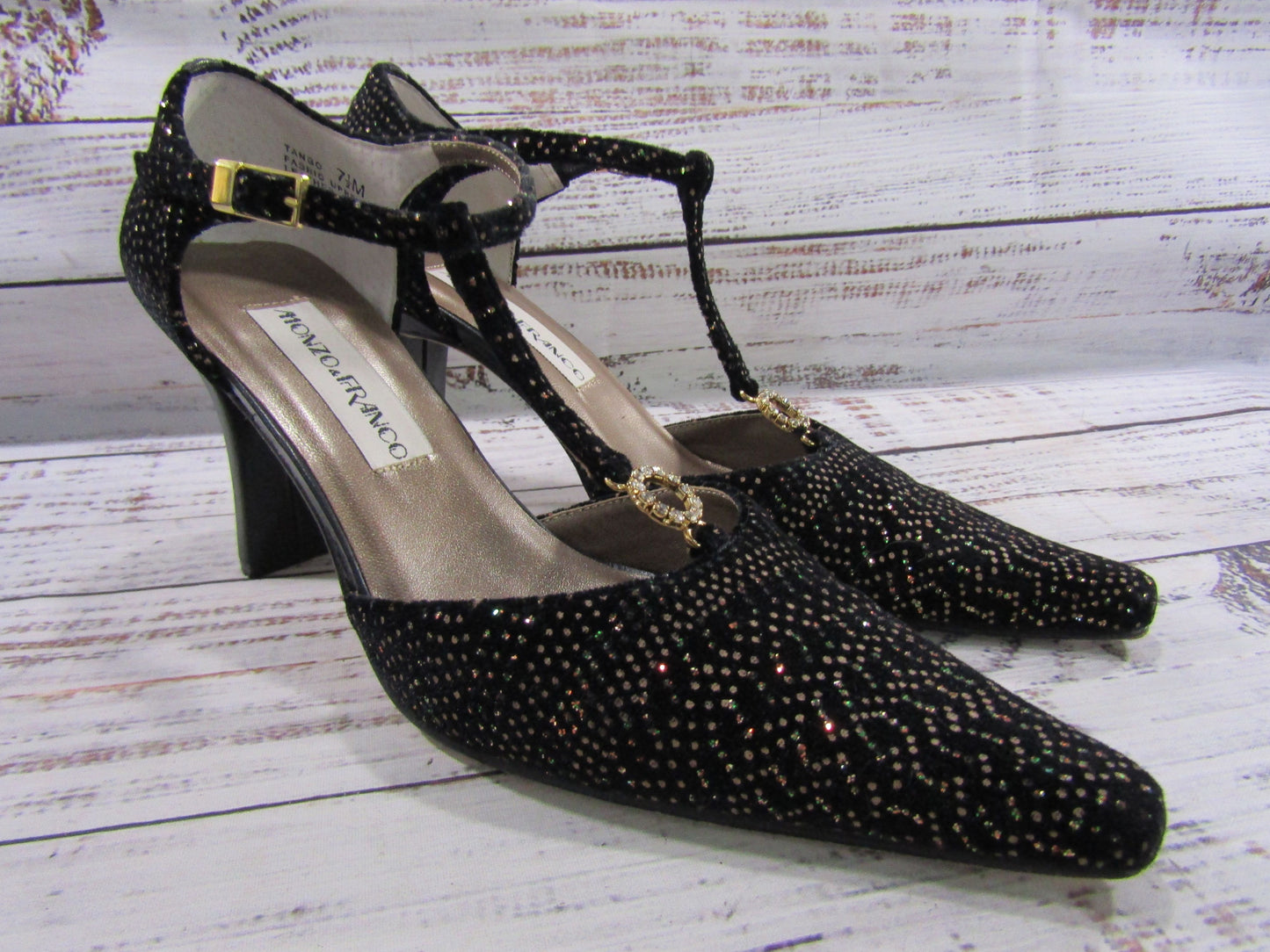 Monzo & Franco Tango Women's Black Ankle Strap Heel Size 7.5