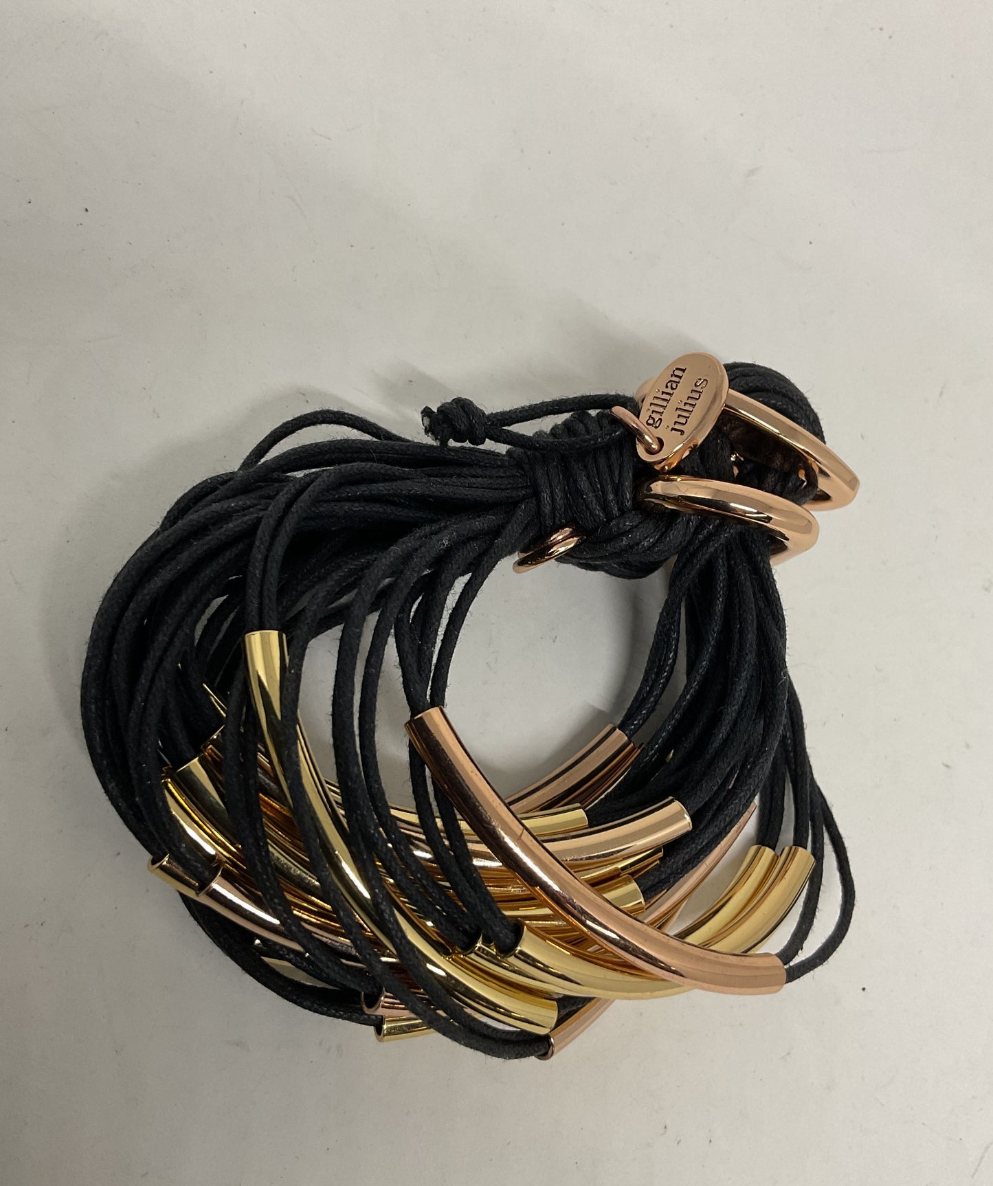 GILLIAN JULIUS Gold Tone Multi Strand Black Cord Bracelet