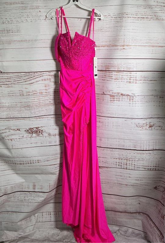 NWT Women's Colors Hot Pink Jersey Maxi Dress with beaded bodice Size 2