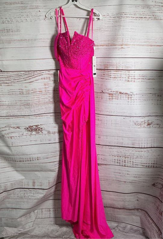 NWT Women's Colors Hot Pink Jersey Maxi Dress with beaded bodice Size 2