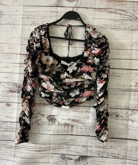 NWT Women's Astr The Label Black Ruched Floral Top Size S