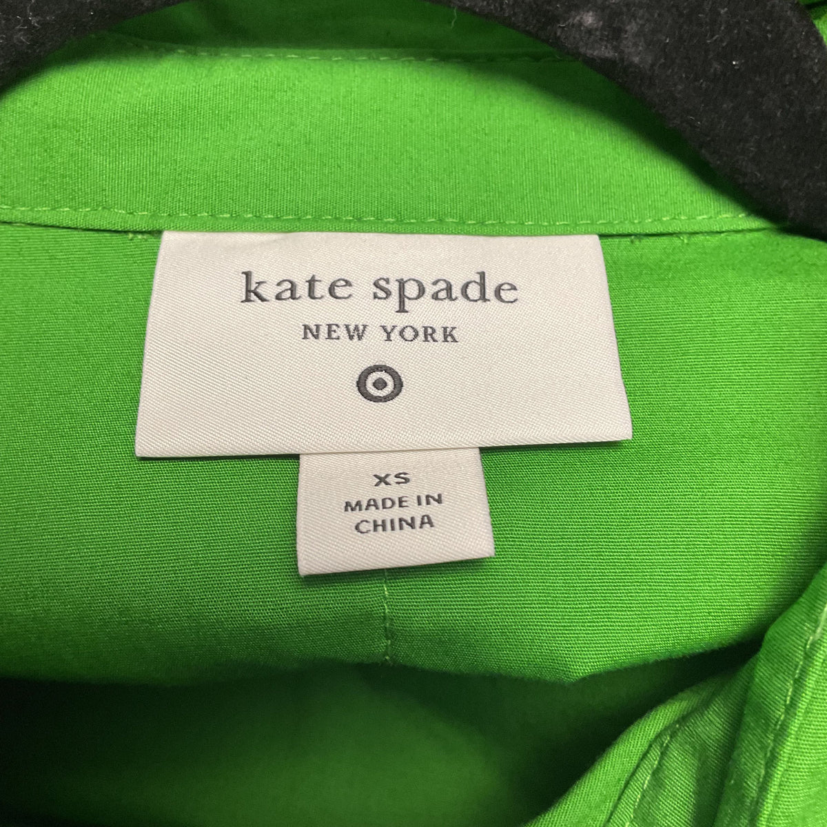 Kate Spade Green Ribbon Short Sleeve Button Front Midi Dress - Size XS