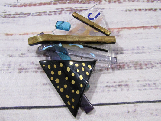 Vintage 90's Artisan Handcrafted Geometric Abstract Glass Brooch Pin