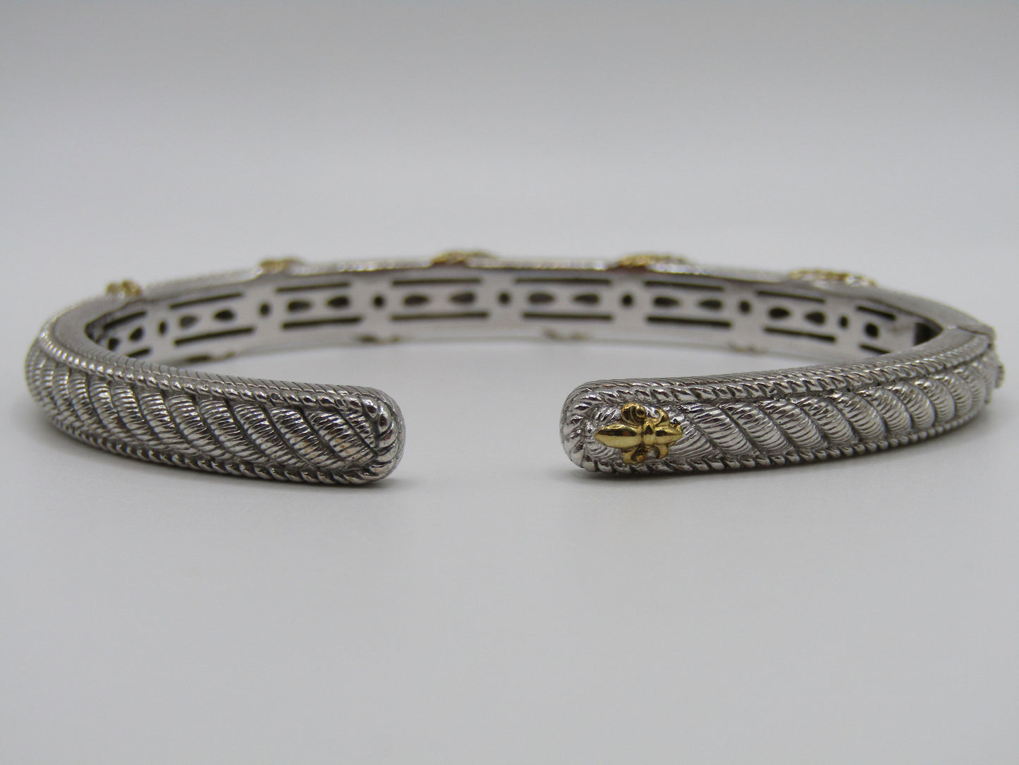Judith Ripka Sterling Silver 2 Tone Rope Cuff Bracelet