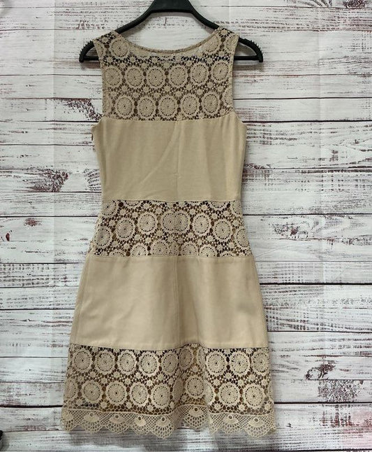 Women's Bailey 44 Tan Faux Leather Dress with crochet inserts Size XS