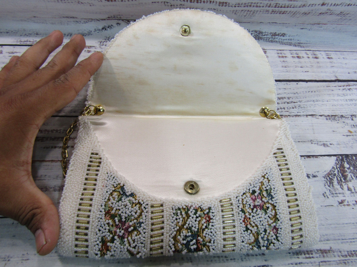 Vintage Handcrafted Floral Tapestry Beaded Evening Shoulder Bag