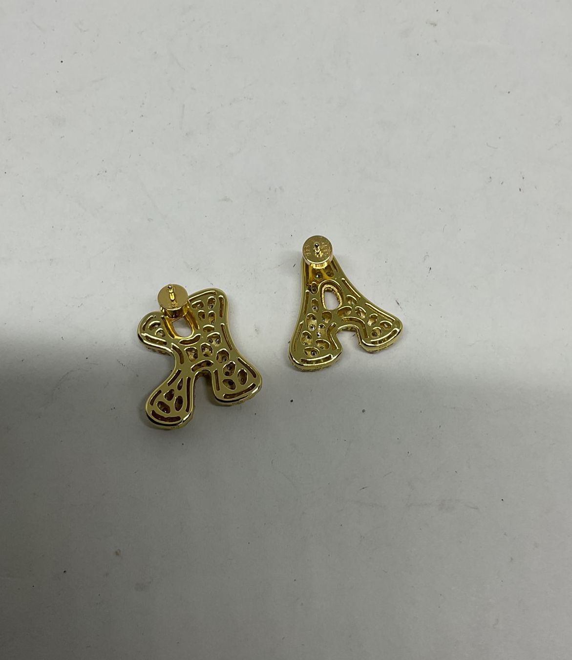 EP Gold Tone Sterling Silver Iced Jumbo Letter Earrings
