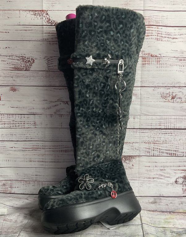 T-Pain x Crocs Classic Unfurgettable Knee High Boot Leopard Gray 10