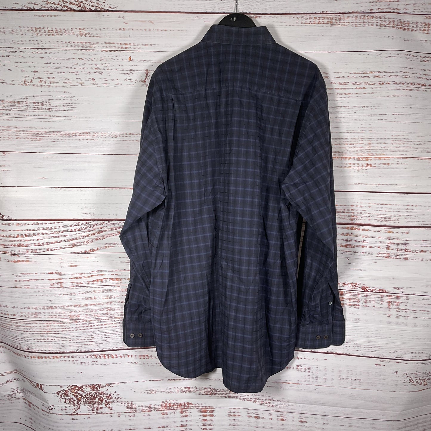 Brioni Neiman Markus Black Navy Blue Plaid Long Sleeve Button Up Dress Shirt L