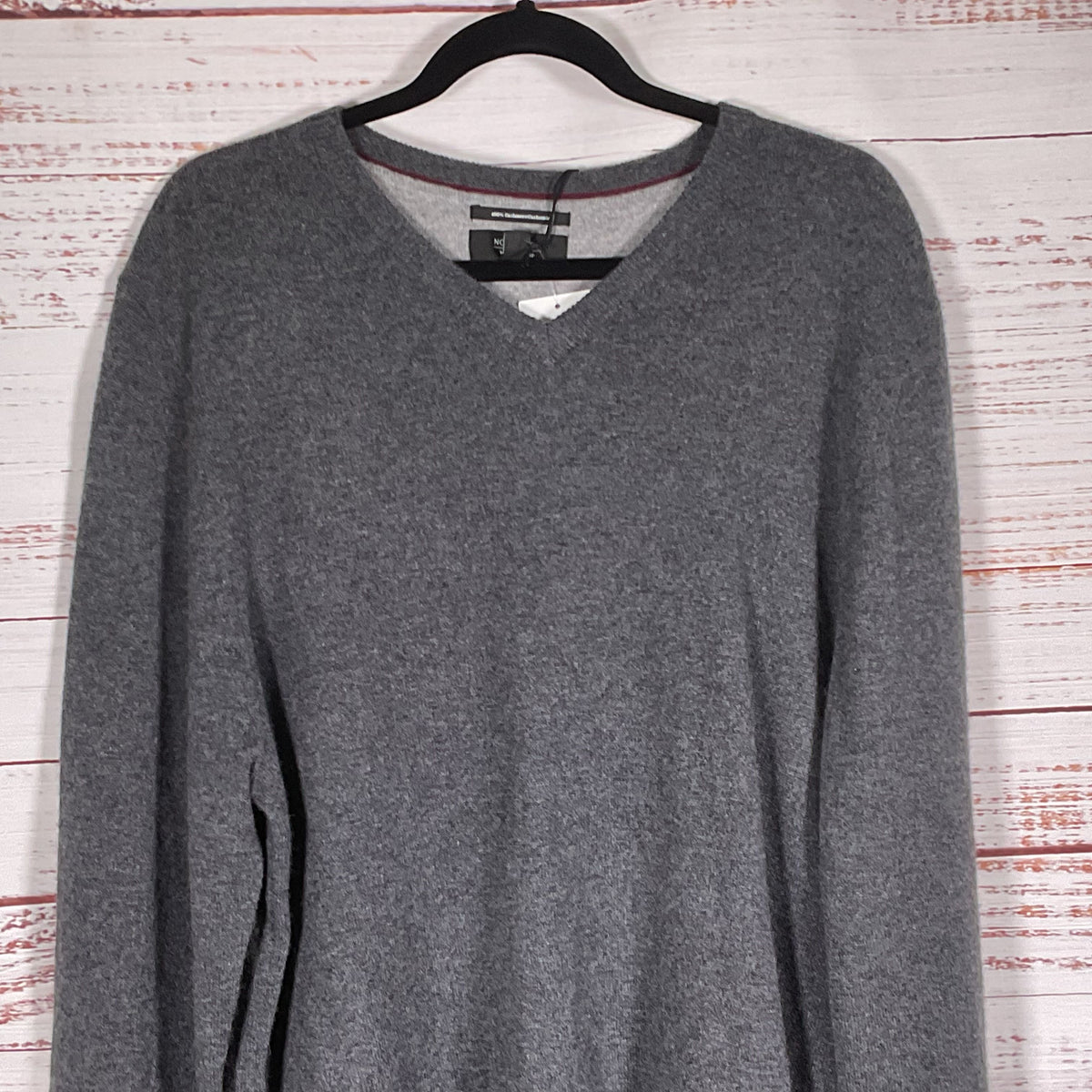 NWT NORDSTROM Men's Shop Men's Gray 100% Cashmere V-Neck Pullover Sweater-SZ XL