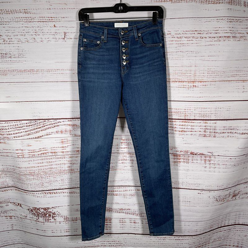 Jonathan Simkhai Standard Blue Denim Button Fly Skinny Jeans - Size 26