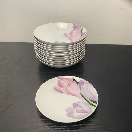 Mikasa Vouge L1052 Ceramic Purple Pink Floral Print Bowls Dish 7.5" 7" Set Of 7