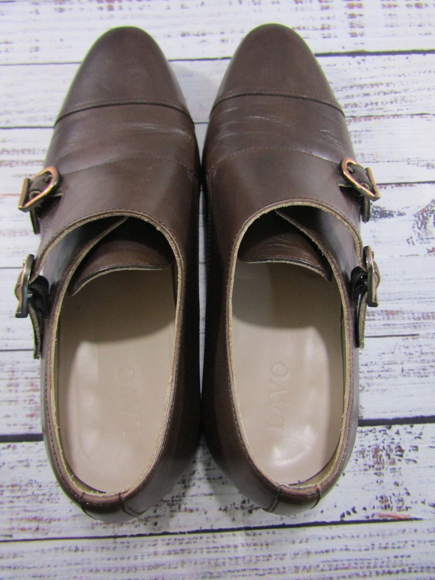 Lavo Men's Brown Leather Cap Toe Double Monk Strap Loafers Size 8