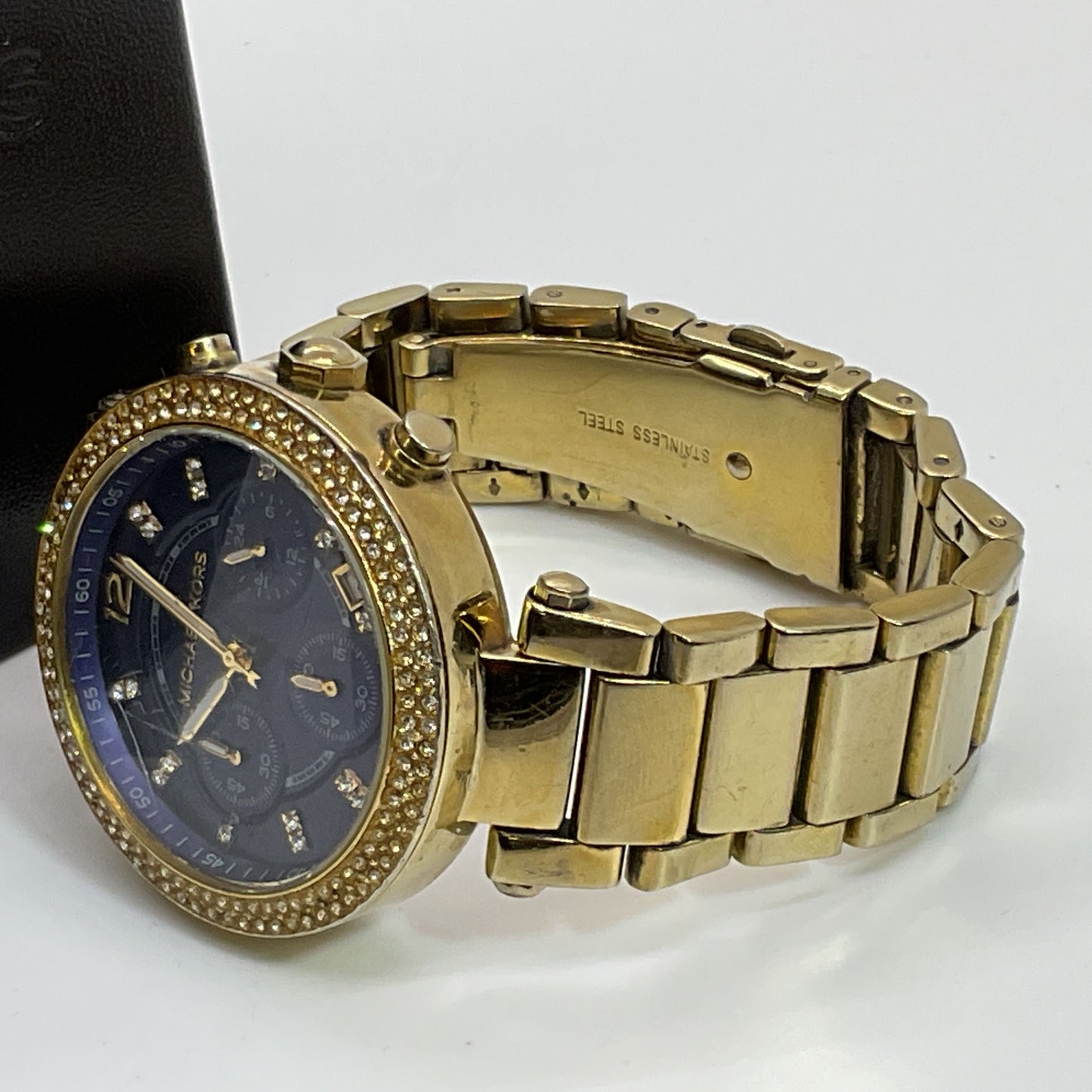 MICHAEL KORS MK6262 Gold Tone Rhinestone Blue Face Dial Watch- 6.75"