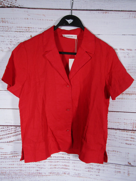 Everlane The Notch Women's Red Short Sleeve Linen Blouse Size XXS