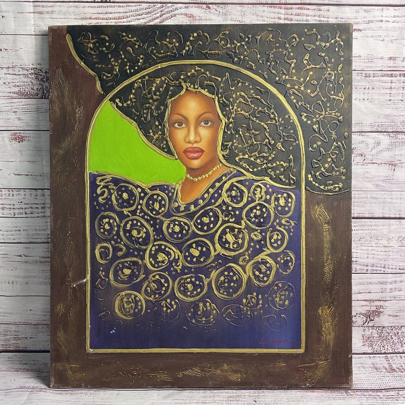 Textured Abstract Portrait of a Woman in Purple 24" Painting by L. Morgan